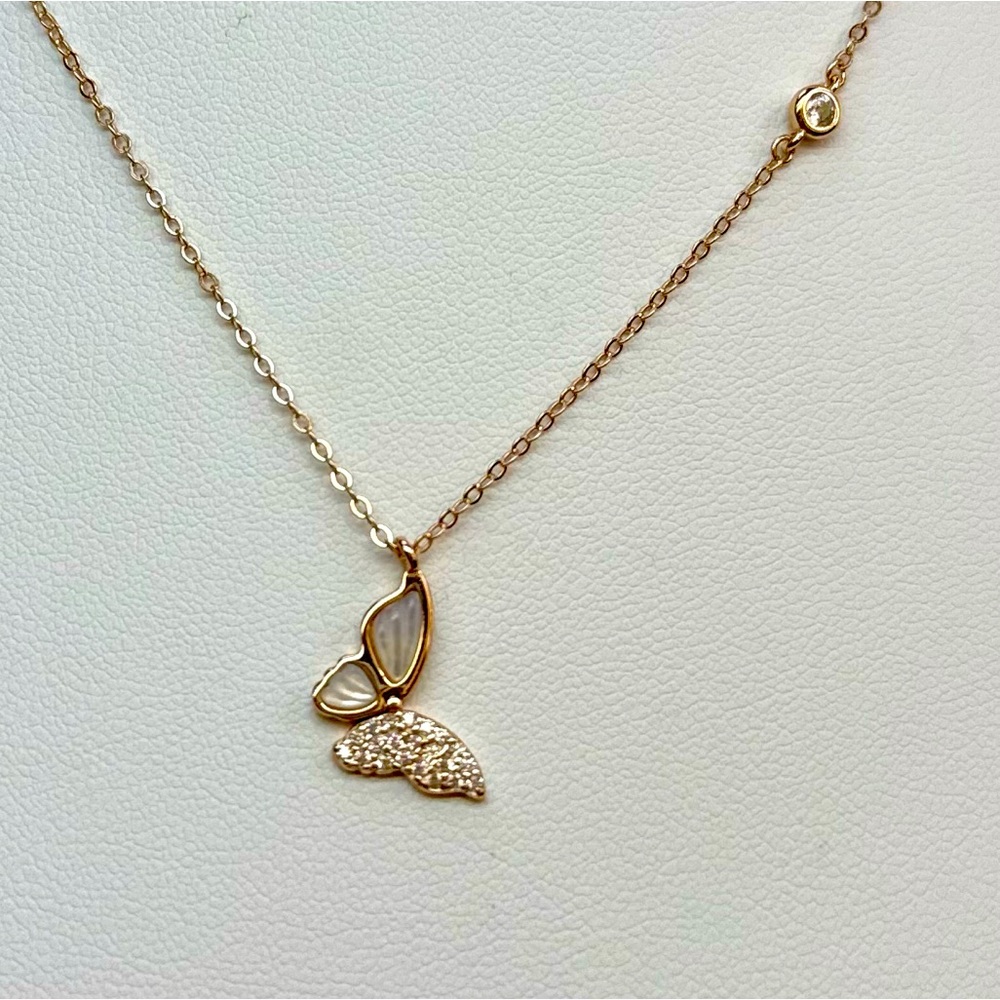 NMP4 Handmade White Mother of Pearl Butterfly Necklace 18KRoseGold Sterling S925